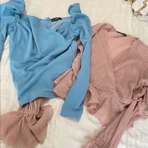 2 blusas azul y Rosita manga larga primavera $13